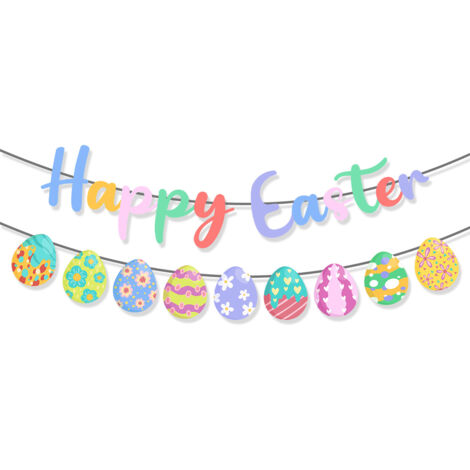 Easter Garland – “Happy Easter” Banner with Bunny & Eggs for Window & Home