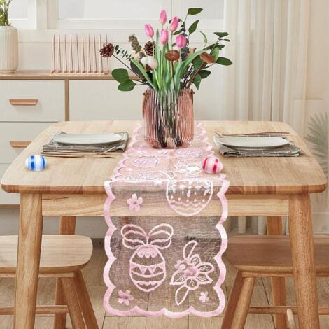 Easter Table Runner 183x33cm – Bunny Tablecloth Spring & Party Decoration Pink