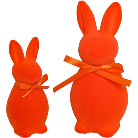 Easter Velvet Bunny Set 2 – 20 & 14cm Table & Spring Decoration Orange