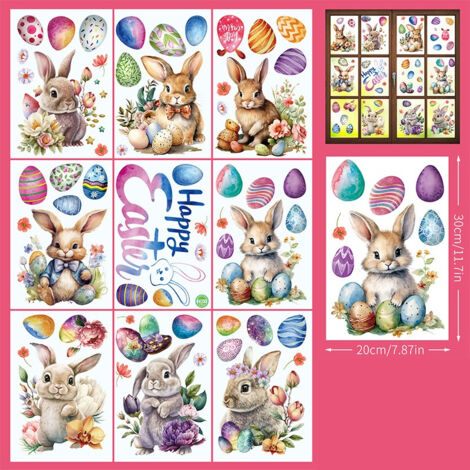 Easter Window Stickers 9 Sheets – Bunny, Egg & Chick Reusable for Kids Room