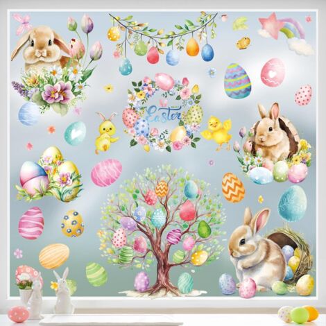 Easter Window Stickers 9 Sheets – Bunny, Egg & Chick Reusable for Kids Room