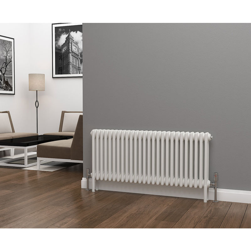 Eastgate - Lazarus Steel White Horizontal 3 Column Radiator 500mm x 1177mm - Electric Only - Thermostatic