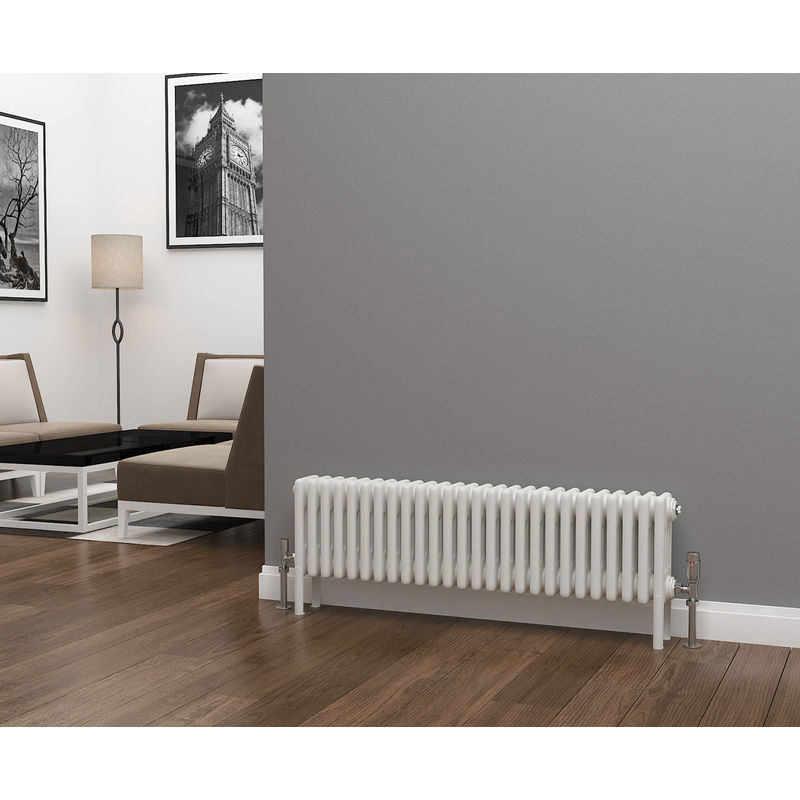 Eastgate - Lazarus Steel White Horizontal 4 Column Radiator 300mm x 1164mm - Electric Only - Thermostatic