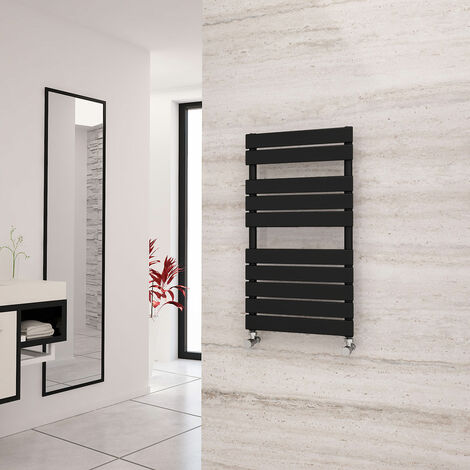 Eastgate Liso Black Flat Tube Designer Towel Rail 1292mm H x 500mm W - Central Heating