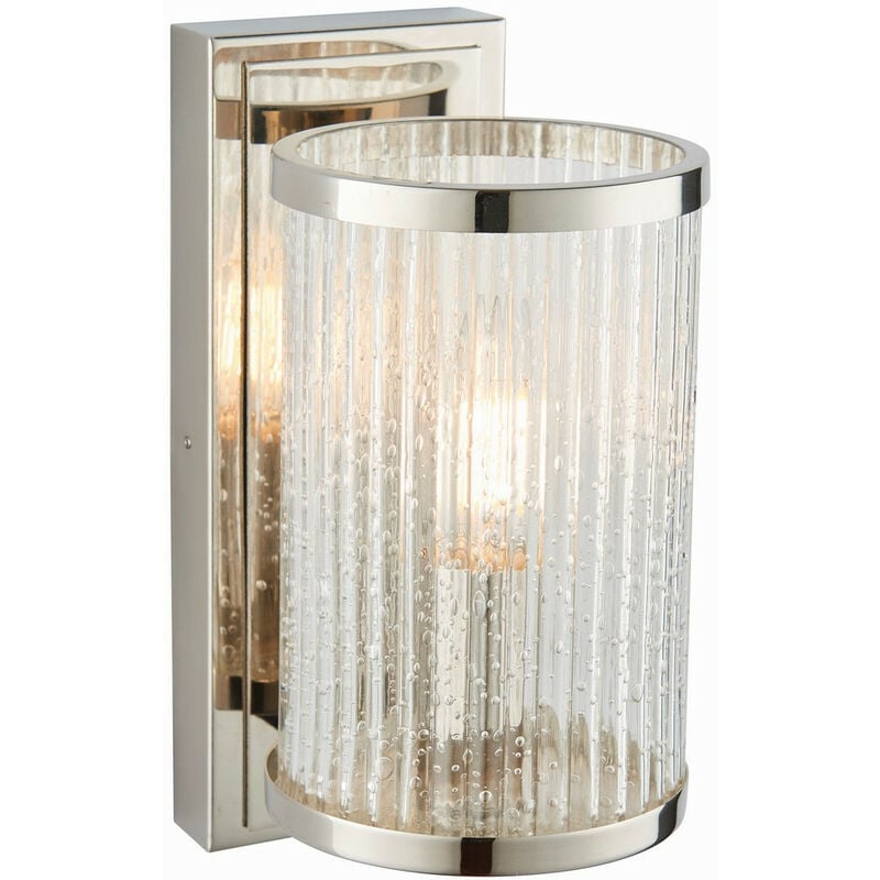 Endon Easton - 1 Light Wall Bright Nickel, Ribbed Glass With Bubbles, E14