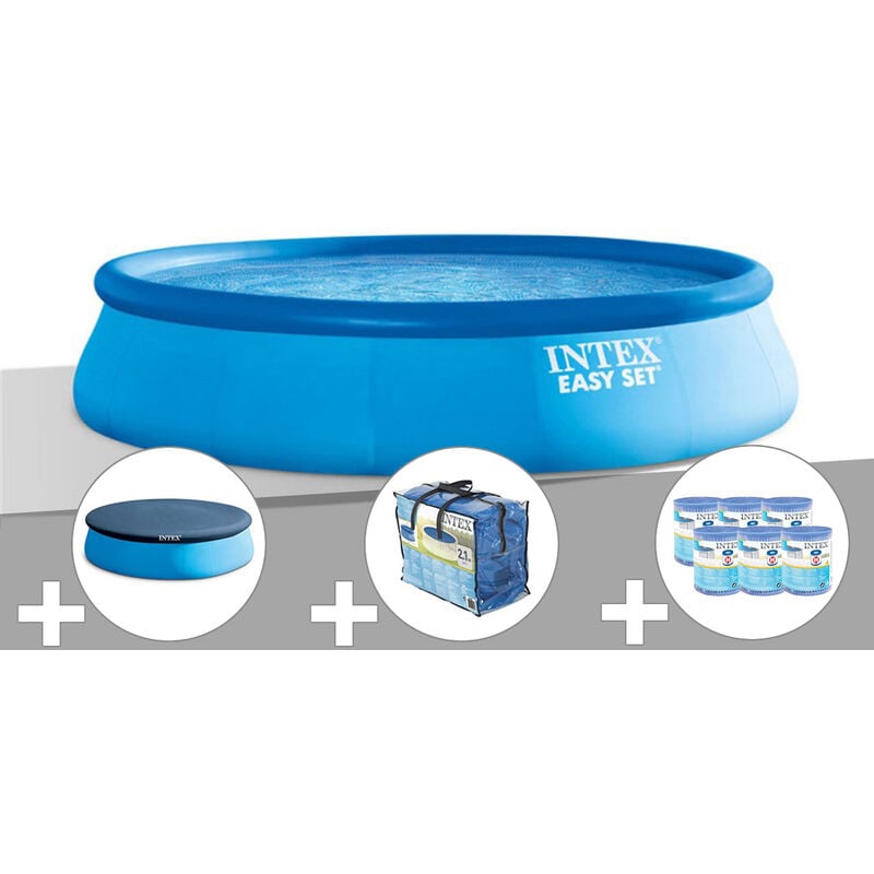 Kit piscine autoportée Intex Easy Set 4,57 x 0,84 m + Bâche de protection + Bâche à bulles + 6 cartouches de filtration