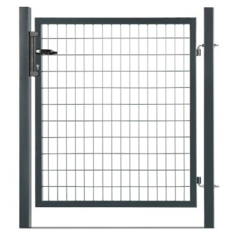 Easycloture – Portillon grillagé acier galvanisé 100 x 50 – Hauteur 1m00 – Poteaux à sceller – Serrure intégrée – Gris anthracite
