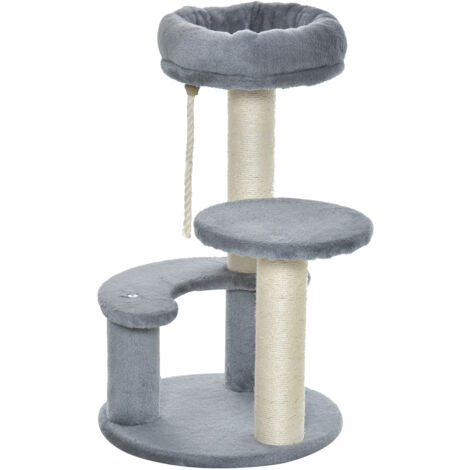 easycomfort albero per gatti a 3 livelli in peluche sisal naturale grigio ф40x65cm