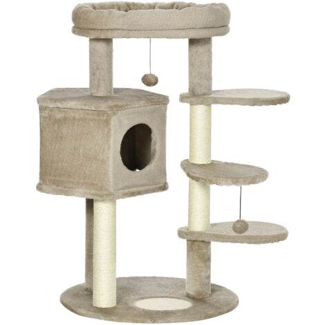 EASYCOMFORT Albero Tiragraffi per 1-2 Gatti di 4.5kg, Palestra Castello per  Gatti con 3 Livelli, Cuccia, Lettino e Palo in Corda Sisal, Grigio  48x48x104cm