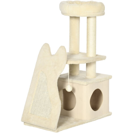 EASYCOMFORT Tiragraffi ad Albero per Gatti con Cuccia, Cuscino,  Rivestimento Peluche e Pali in Corda Sisal