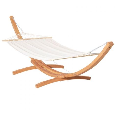 EASYCOMFORT  Amaca con Supporto in Legno di Pino e Cotone per Giardino, 392x120x102cm, Bianca, Peso 150kg