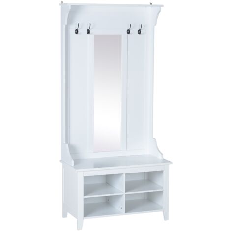 easycomfort appendiabiti attaccapanni da terra con specchio scarpiera 4 ganci legno 80x40x170cm bianco