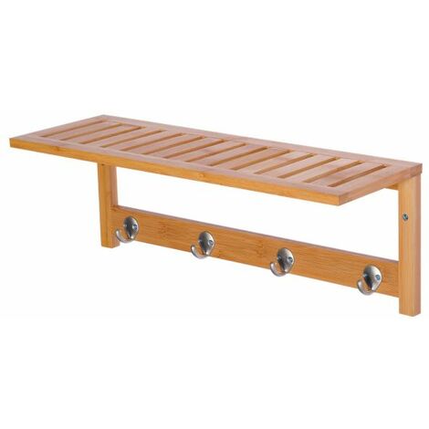 EASYCOMFORT Appendiabiti con Mensola Attaccapanni a Parete con Ripiano Bambù 50 × 16 × 17.5cm