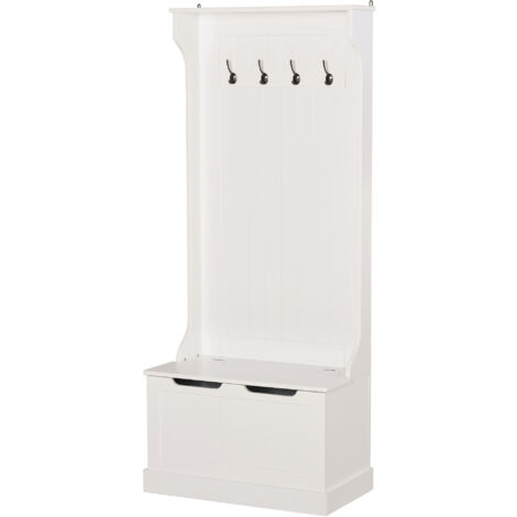 easycomfort appendiabiti con panca contenitore in mdf, per casa e ingresso, max.100kg - 71.5 x 39.5 x 170cm, bianco