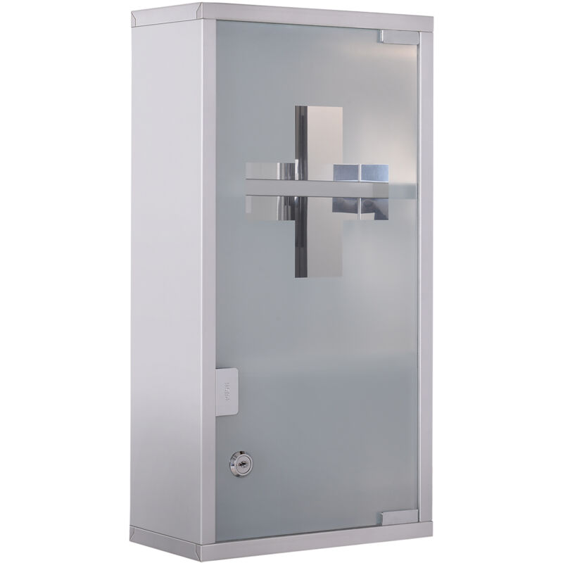 Image of easycomfort armadietto porta medicinali, pronto soccorso cassetta medicine in acciaio porta in vetro e 2 chiavi 48x25cm