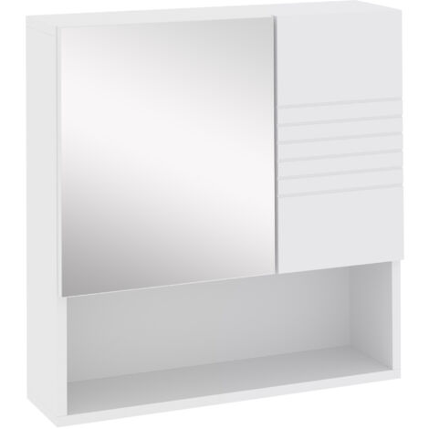 easycomfort armadietto specchiera bagno, mobiletto bagno pensile con fissaggio a muro, 54x15x55cm, bianco