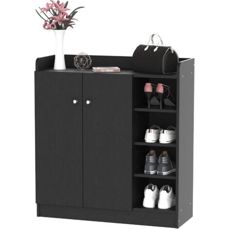 easycomfort armadio scarpiera salvaspazio regolabile, scarpiera moderna in legno per 12 paia di scarpe con 4 ripiani aperti, 83x30x90 cm, nero