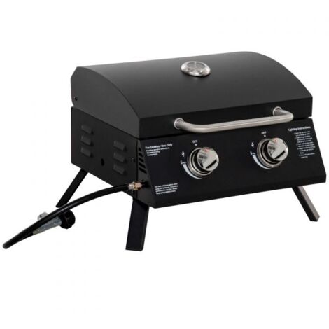 EASYCOMFORT Barbecue a Gas Pieghevole con Coperchio, Termometro e 2 Bruciatori in Acciaio, 55x46.5x41 cm, Nero