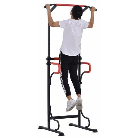 EASYCOMFORT Barra per Trazioni Power Tower Stazione Fitness Multifunzione con Altezza Regolabile 171-219cm Nero Rosso