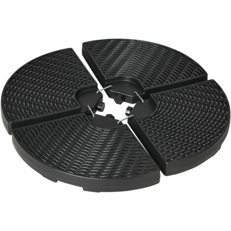 Easycomfort Base per Ombrellone a Braccio da 4 Pezzi in HDPE Riempibili con Acqua e Sabbia, Ø100x8 cm, Nero