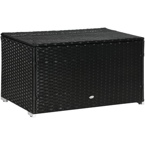 Easycomfort Baule da Giardino in Rattan e Acciaio con Coperchio, 95x60x53cm, Nero