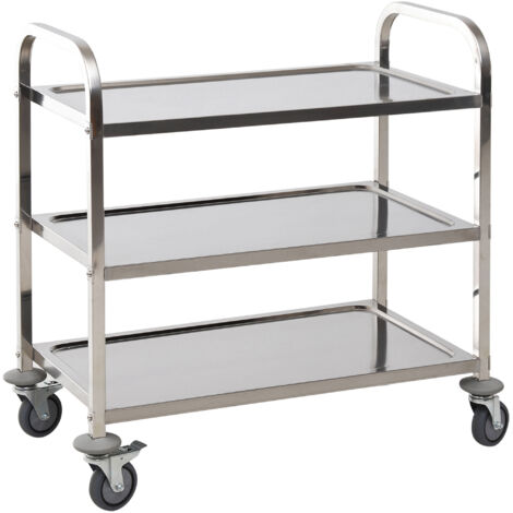 easycomfort carrello da cucina 3 ripiani aperti 4 ruote omnidirezionali con 2 freni cuscinetti anti-collisione in acciaio inossidabile 430 argento 85x45x90cm
