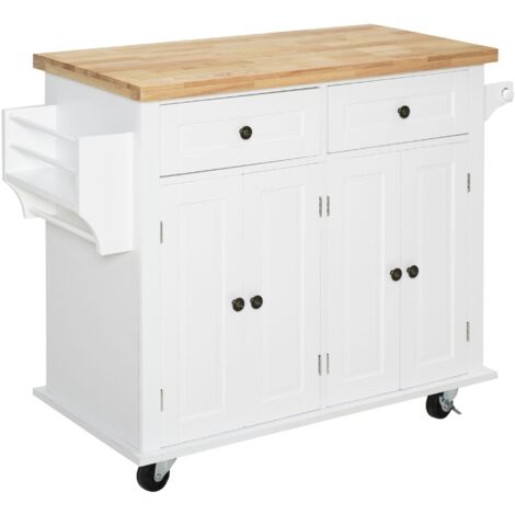 easycomfort carrello da cucina portavivande con cassetti, armadietti, portaspezie e 4 ruote, legno, 111x44.5x82.5cm, bianco