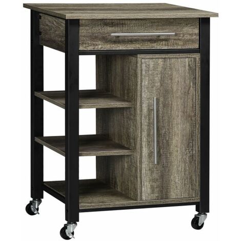 EASYCOMFORT Carrello da Cucina Portavivande con Ruote, Legno Truciolato, 60x50x84.5cm, Marrone