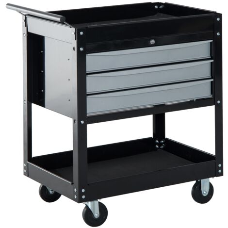 easycomfort carrello da officina professionale cassettiera portautensili in lamiera, nero, 68 x 46 x 88cm