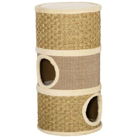 easycomfort casetta cuccia per gatti tiragraffi a torre 3 nicchie corda in sisal alga marina
