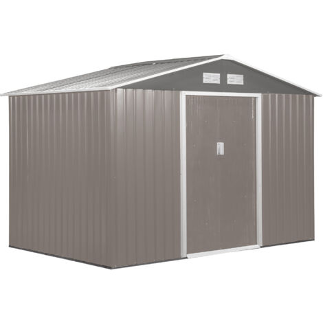 easycomfort casetta da giardino con doppie porte scorrevoli in lamiera di acciaio, capanno da giardino in acciaio, 277x195x192cm, grigia