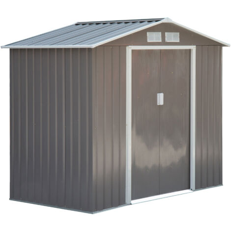easycomfort casetta da giardino porta utensili in lamiera con porte scorrevoli, 213x130x185cm, grigio