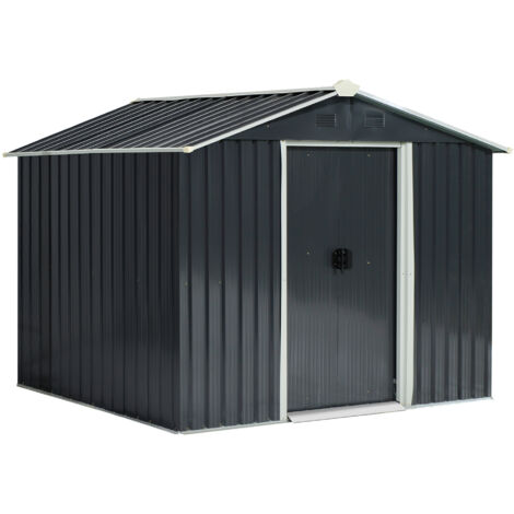 easycomfort casetta da giardino porta utensili in lamiera di acciaio, capanno da giardino in acciaio con porte scorrevoli, 236x174x190cm, grigio