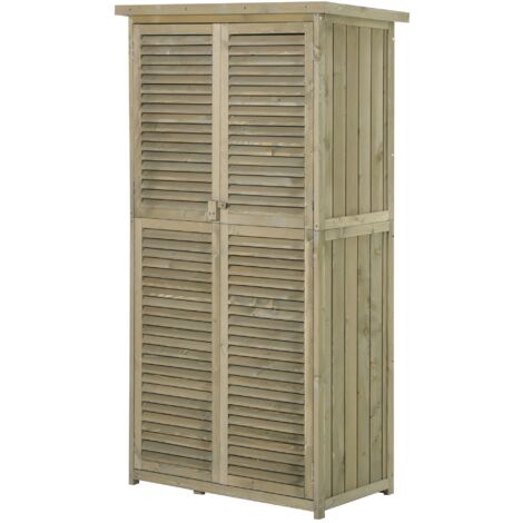 easycomfort casetta in legno da giardino con tetto impermeabile, armadio da esterno porta attrezzi da giardino con 4 scompartimenti, 87x46.5x160cm