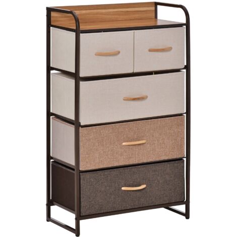 easycomfort cassettiera 5 cassetti pieghevoli in tessuto e ripiano in mdf, arredamento soggiorno e camera, 58x29x99cm, multicolore