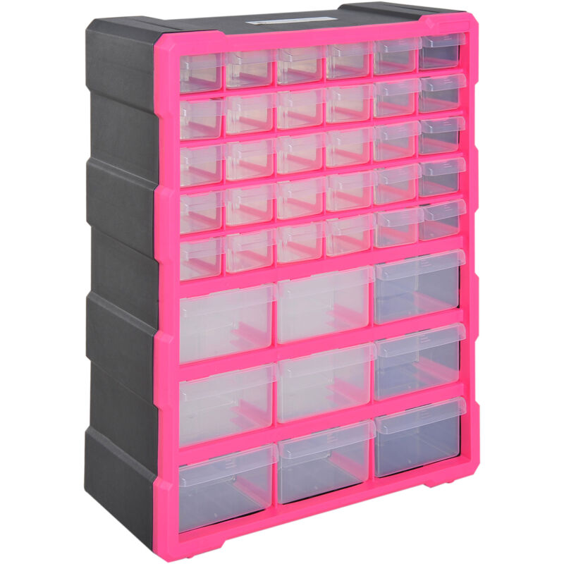 Image of Cassettiera in plastica portaminuterie con 39 cassetti trasparenti, montaggio a muro o a terra 38x16x47.5cm rosa - Easycomfort