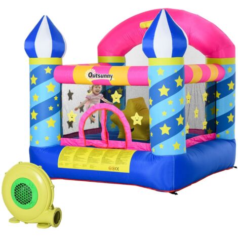 Outsunny Castello Gonfiabile per Bambini Piscina con Scivolo e Trampolino,  Pompa Elettrica, 350x250x185cm, Multicolore - Outsunny - Casette -  Giocattoli