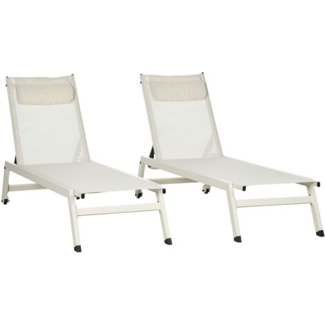Easycomfort Chaise Longue Lettino Prendisole Reclinabile 2pz in Alluminio e Poliestere, 55x195x30 cm, Beige