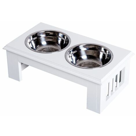 EASYCOMFORT Ciotola Rialzata per Cani in Acciaio Inossidabile, Base in Legno MDF, con 2 Piatti, 44x24x15cm