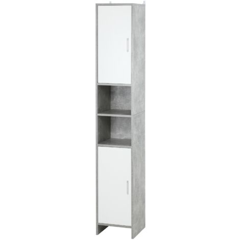 easycomfort colonna bagno con 2 armadietti e 2 vani aperti in legno effetto cemento, 30x30x180cm
