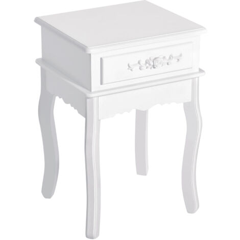 easycomfort comodino con cassetto in legno, bianco, 40x35x60cm
