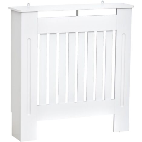 easycomfort copritermosifone in legno bianco per caloriferi e radiatori, con doghe verticali e piano d'appoggio, 78x19x81cm