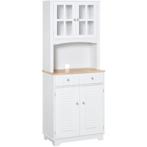 easycomfort credenza alta per cucina, mobile buffet in legno bianco, armadio dispensa in stile classico, bianco, 68x39.5x170cm