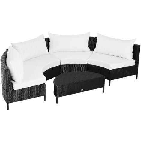 easycomfort divano da esterno in rattan, set 5 pezzi con pouf, salottino per il giardino nero e bianco 96cmx 68cmx 65cm