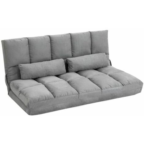 EASYCOMFORT Divano da Terra Pieghevole a Lettino, Schienale Reclinabile su 7 Livelli e Cuscini, 130x73x60cm Grigio Chiaro