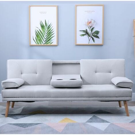 EASY COMFORT EASYCOMFORT Divano Letto 3 Posti Stile Scandinavo Reclinabile con Tavolino a Ribalta, 181x77x88 cm, Grigio