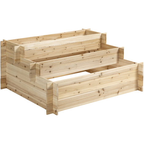 easycomfort fioriera in legno di abete a 3 livelli, cassetta per orto rialzato da esterno, 120x100x54cm