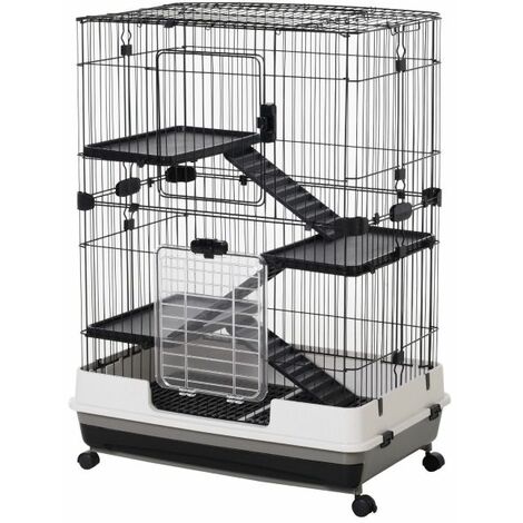 EASYCOMFORT Gabbia a 3 Piani in Metallo con Vassoio per Roditori, Conigli e Furetti con 4 Ruote, 81.2x52.7x114cm, Nera