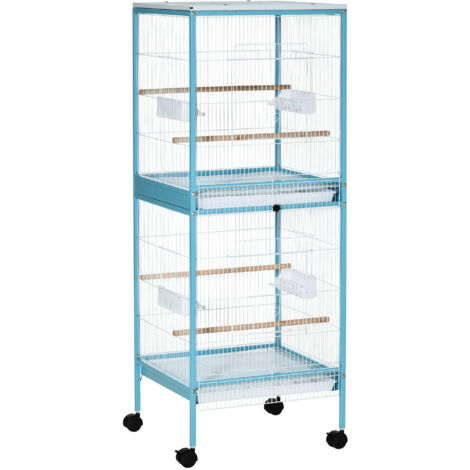 Easycomfort Gabbia per Uccelli 2 in 1 Voliera da Interni con 4 Ruote e Vassoi Estraibili, 51.5x50x140cm