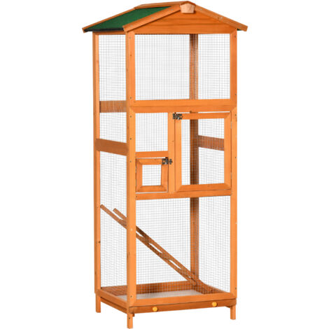 Easycomfort Gabbia per Uccelli Alta 165cm in Legno da Esterno con 2 Porte e Vassoio Estraibile, Arancione